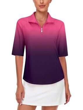 Womens Navy Purple Golf Shirt Quick Dry Half Sleeve 1/4 Zip Tennis Top M-3XL